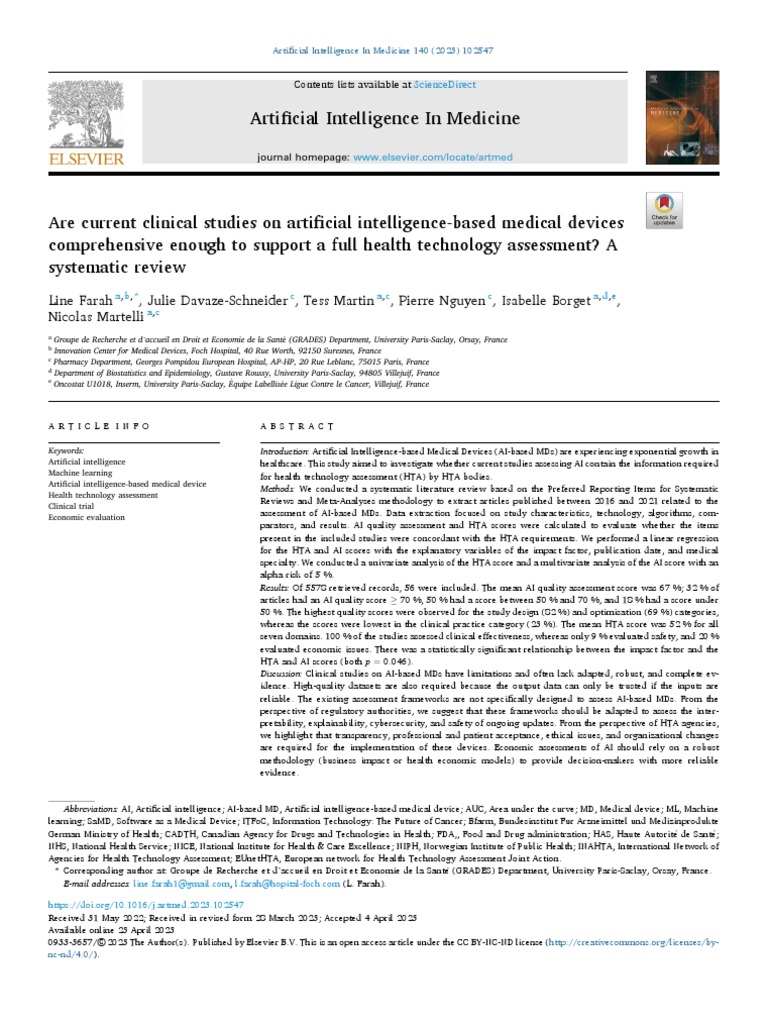 AI Medical Device Studies & HTA Review | PDF | Artificial Intelligence ...