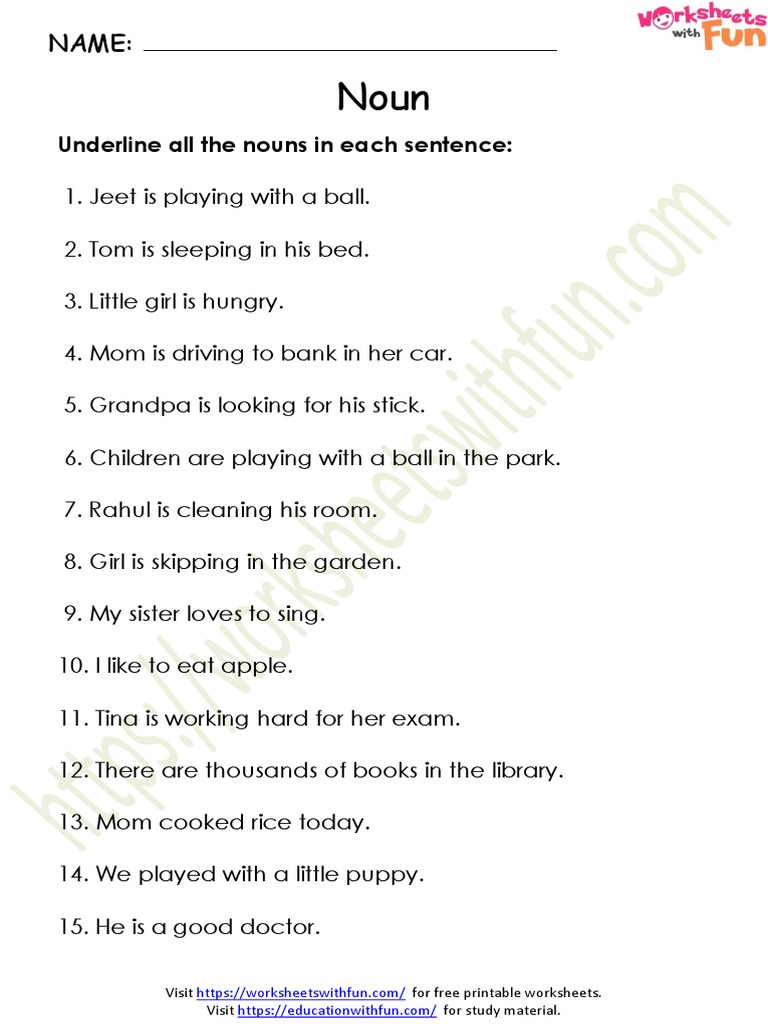 Naming Words Nouns Worksheet 5 Pdf