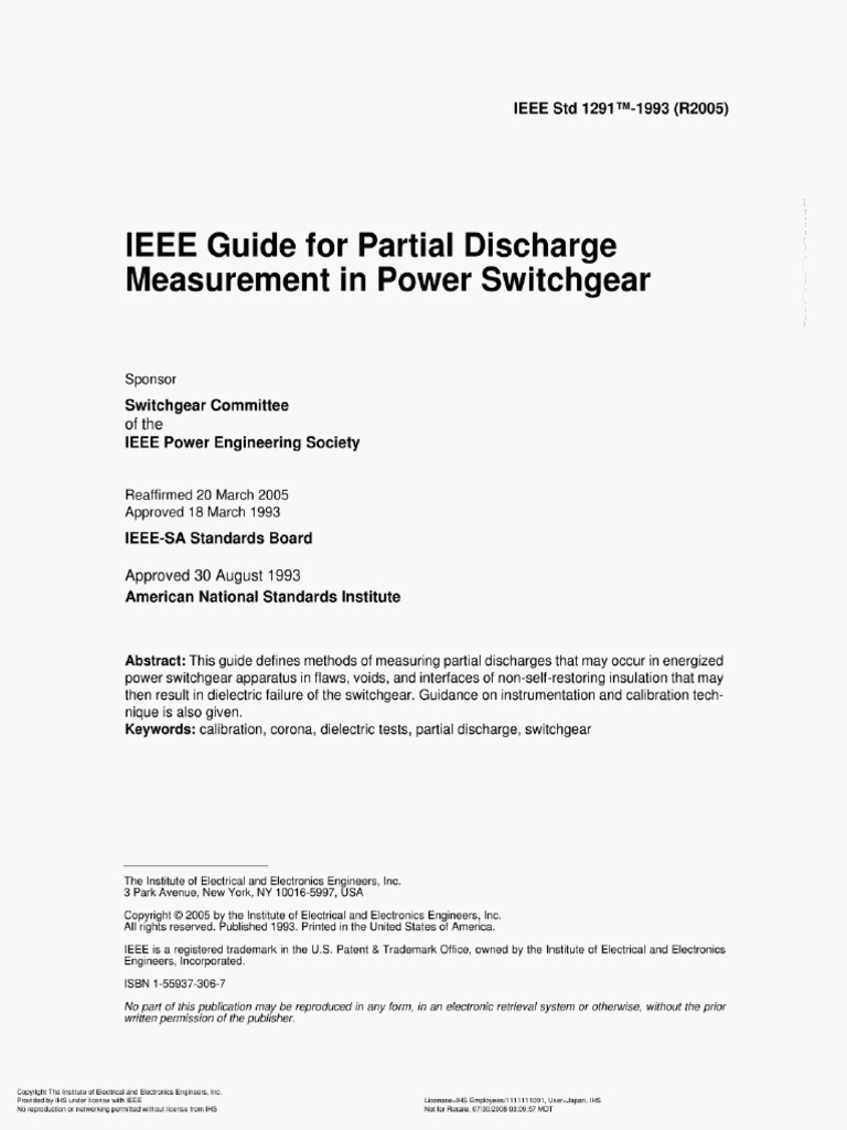 IEEE 1291-1993-R2005 IEEE Guide For Partial Discharge Mesurement in ...