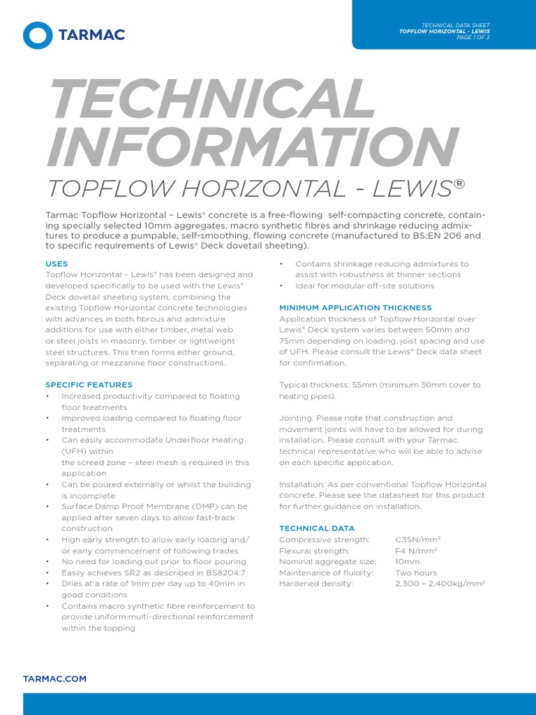 TOPFLOW Horizontal – Lewis Deck Data Sheet | PDF | Concrete | Physical