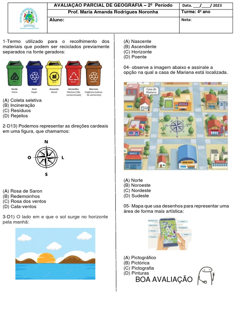 Avaliação Geografia 4º Ano | PDF