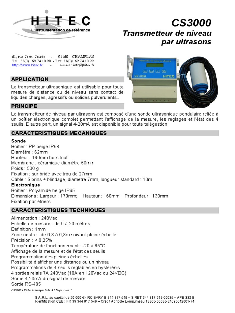 Transmetteur ultrasonique CS3000 | PDF | Technologie et ingénierie