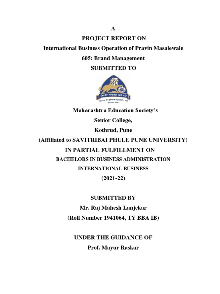 Pravin Masalewale: International Operations Report | PDF | Bill Of ...