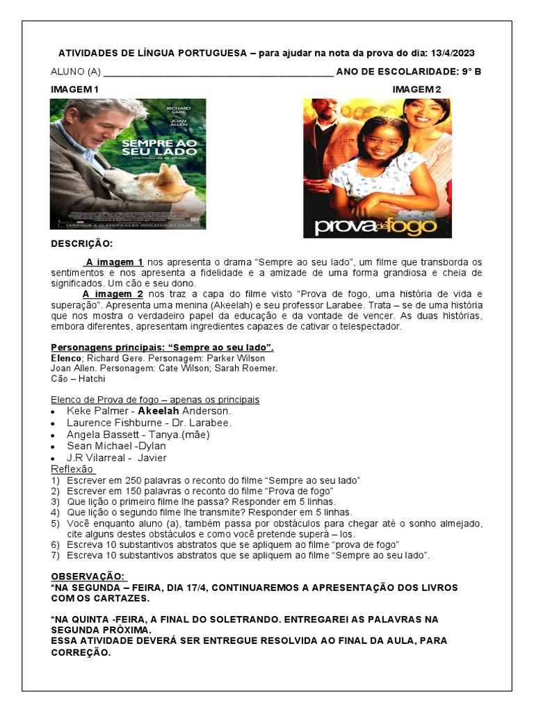 Atividades de Resenha de Filmes 9º Ano | PDF