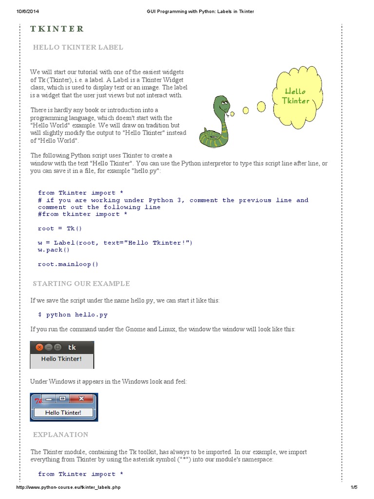 GUI Programming With Python - Labels in Tkinter | PDF | Computer ...