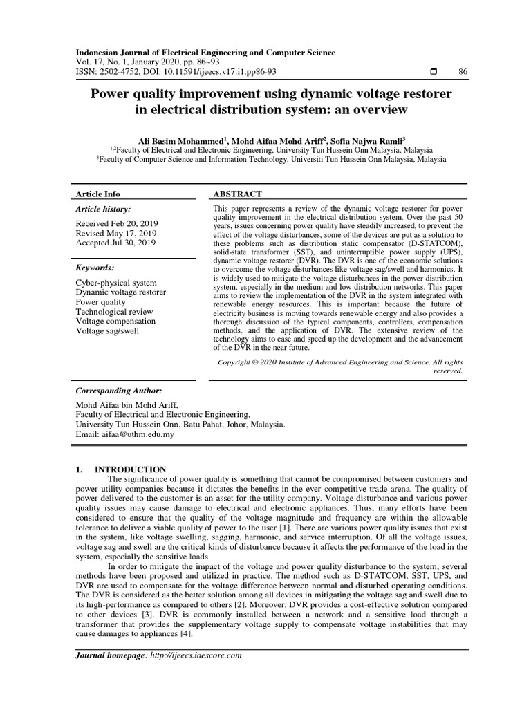 Power quality improvement using dynamic voltage restorer in electrical