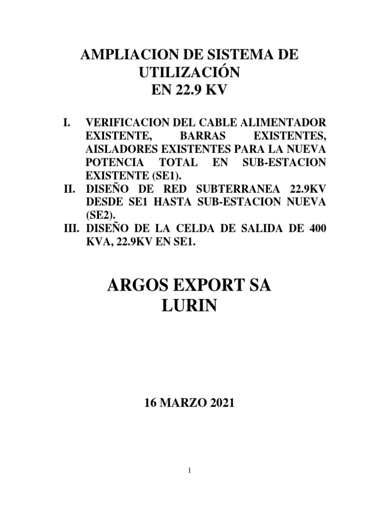 Ampliación Sistema 22.9 kV Argos Export S.A. | PDF | Energia electrica ...