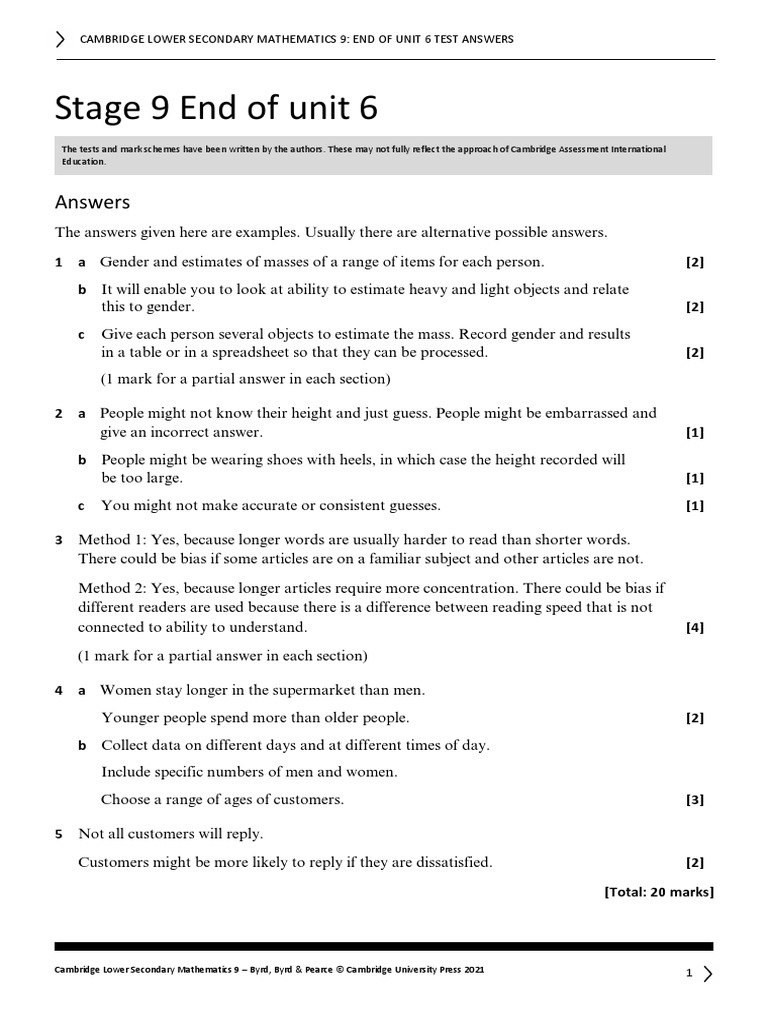 Unit 6 Test Answers for Math 9 | PDF | Cognitive Science | Cognition