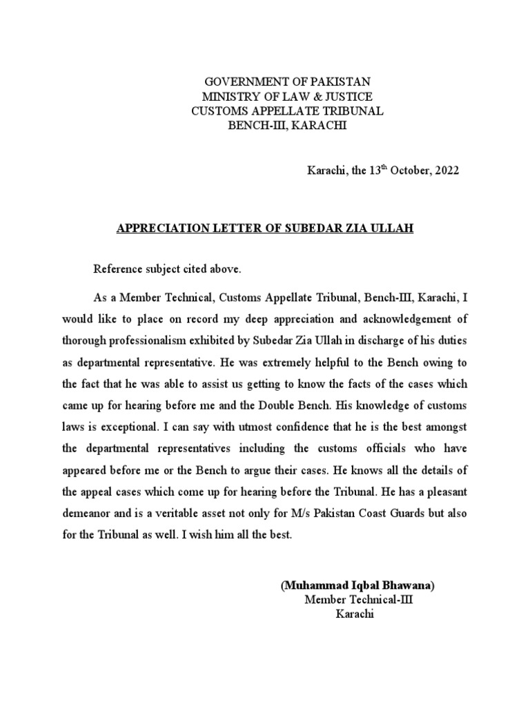 Appreciation Letter PDF