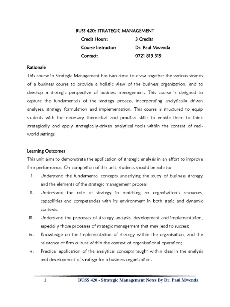 BUSS 420: Strategic Management Overview | PDF | Strategic Management ...