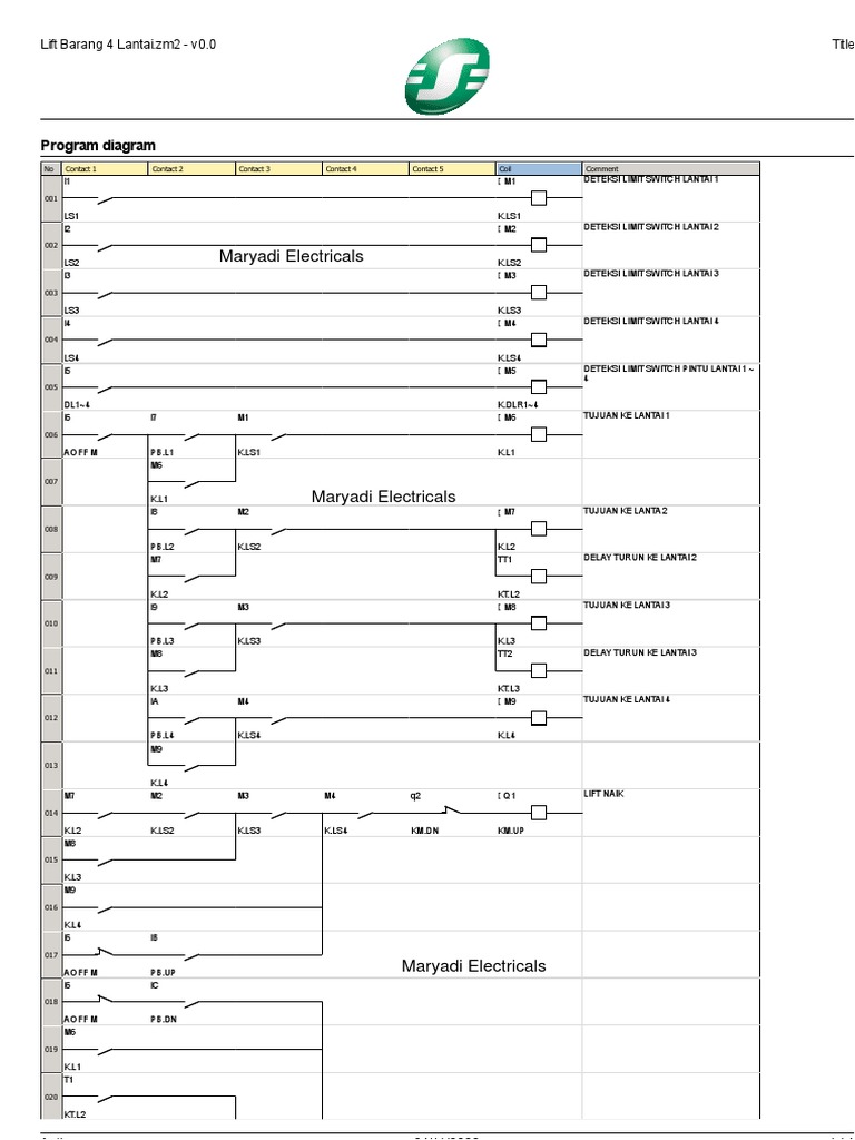 Ladder Diagram Smart Relay Lift Barang 4 Lantai | PDF | Electrical ...