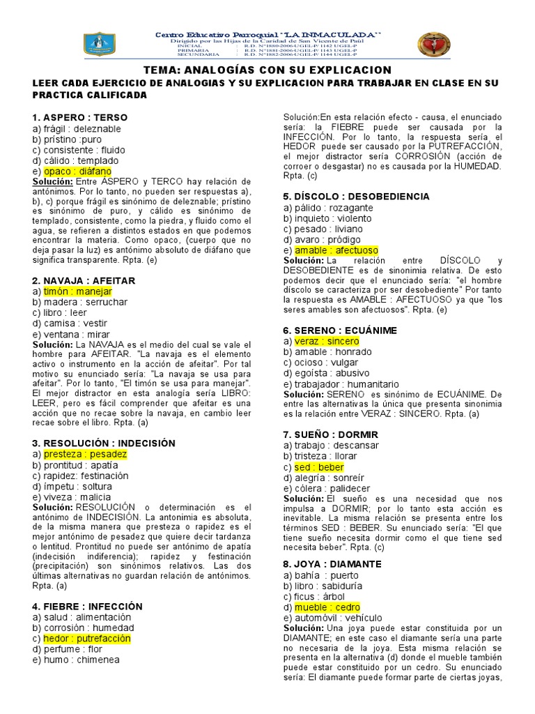 3ro y 4to Rv-Analogias Con Su Explicacion | PDF | Artes del lenguaje y ...