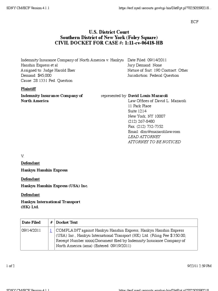 INDEMNITY INSURANCE COMPANY OF NORTH AMERICA v. HANKYU HANSHIN EXPRESS ...