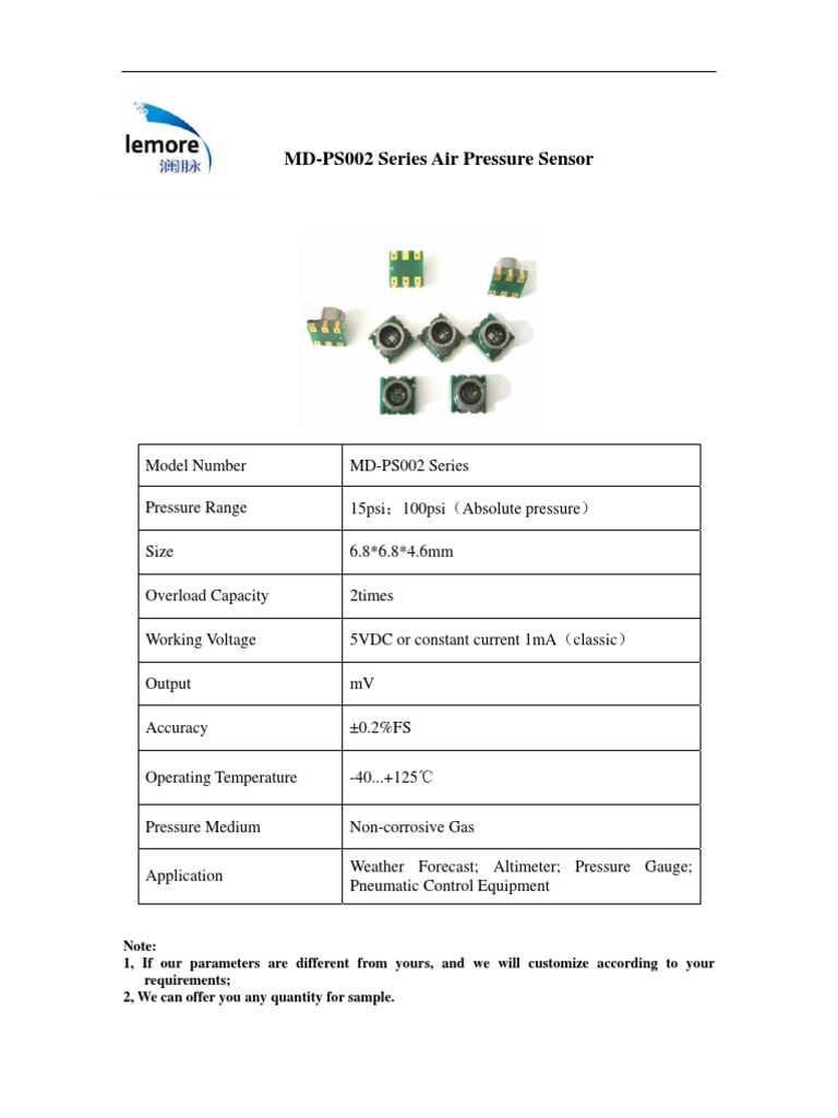MD-PS002 Air Pressure Sensor Specs | PDF