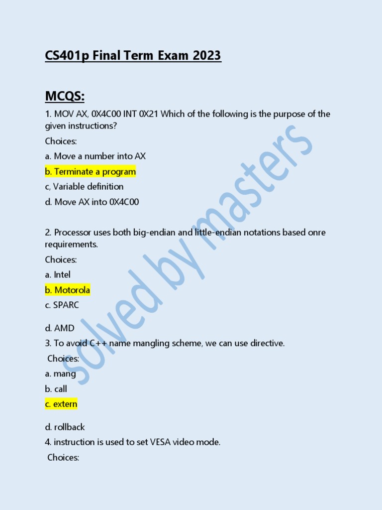 CS401p Final Term Exam 2023 Guide | PDF | 64 Bit Computing | Computer ...