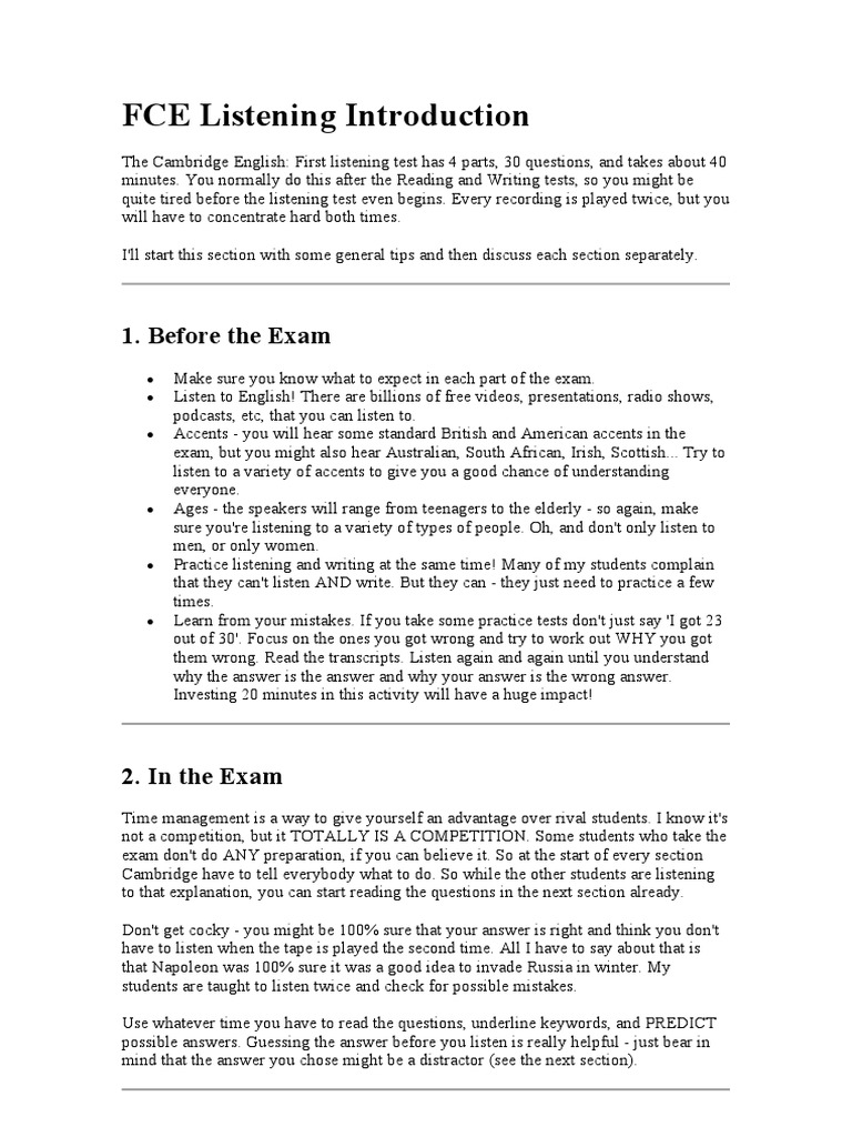 Fce Listening Tip Pdf Question