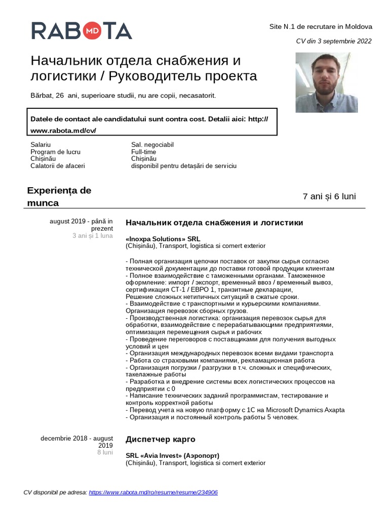 Rabota - MD CV 234906 Ro | PDF