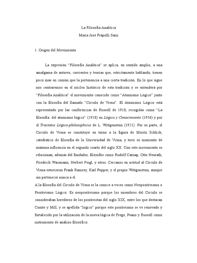Filosofía Analítica PDF Filosofía Analítica Existencia