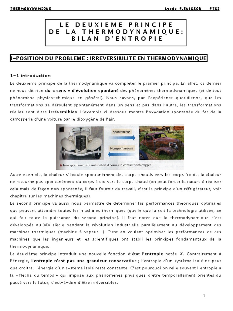 Deuxième Principe de la Thermodynamique | PDF | Entropie | Deuxième ...