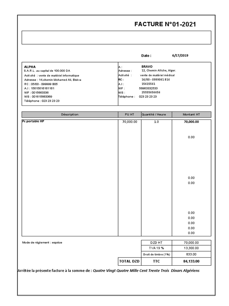 Facture d'achat matériel informatique | PDF | Devises | Commerce