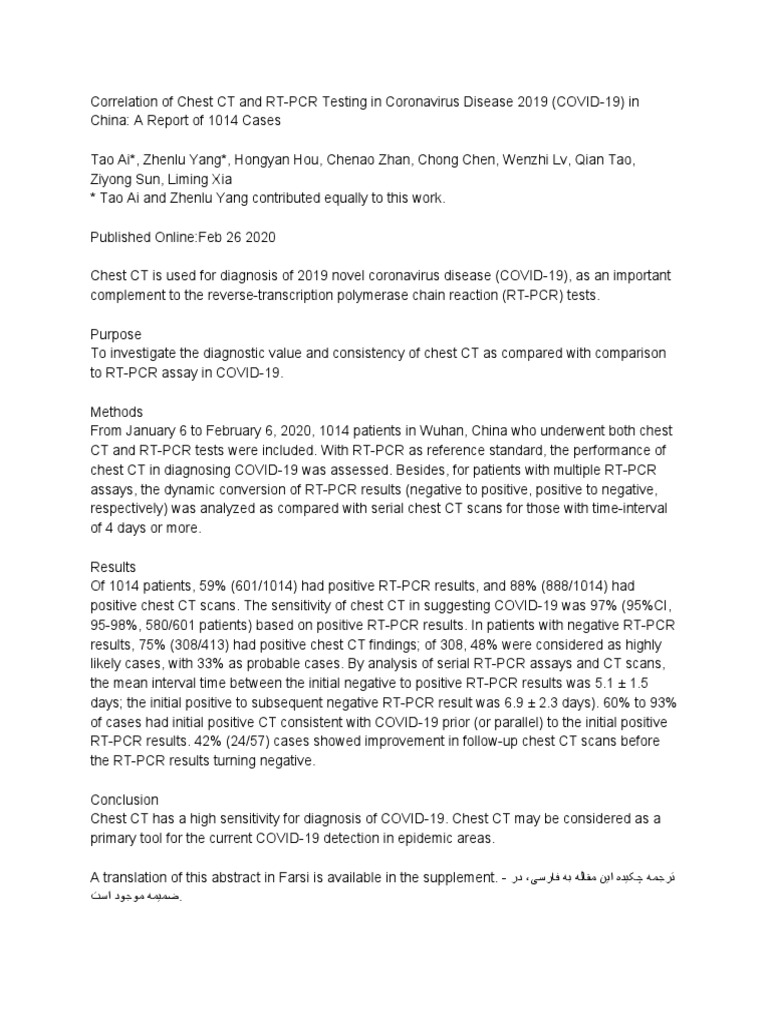 Chest CT Vs RTPCR in Covid19 PDF Reverse Transcription Polymerase