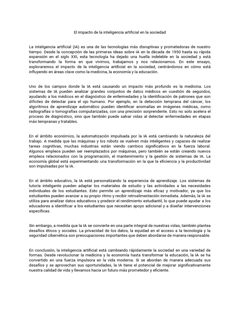 El impacto de la inteligencia artificial en la sociedad | PDF ...