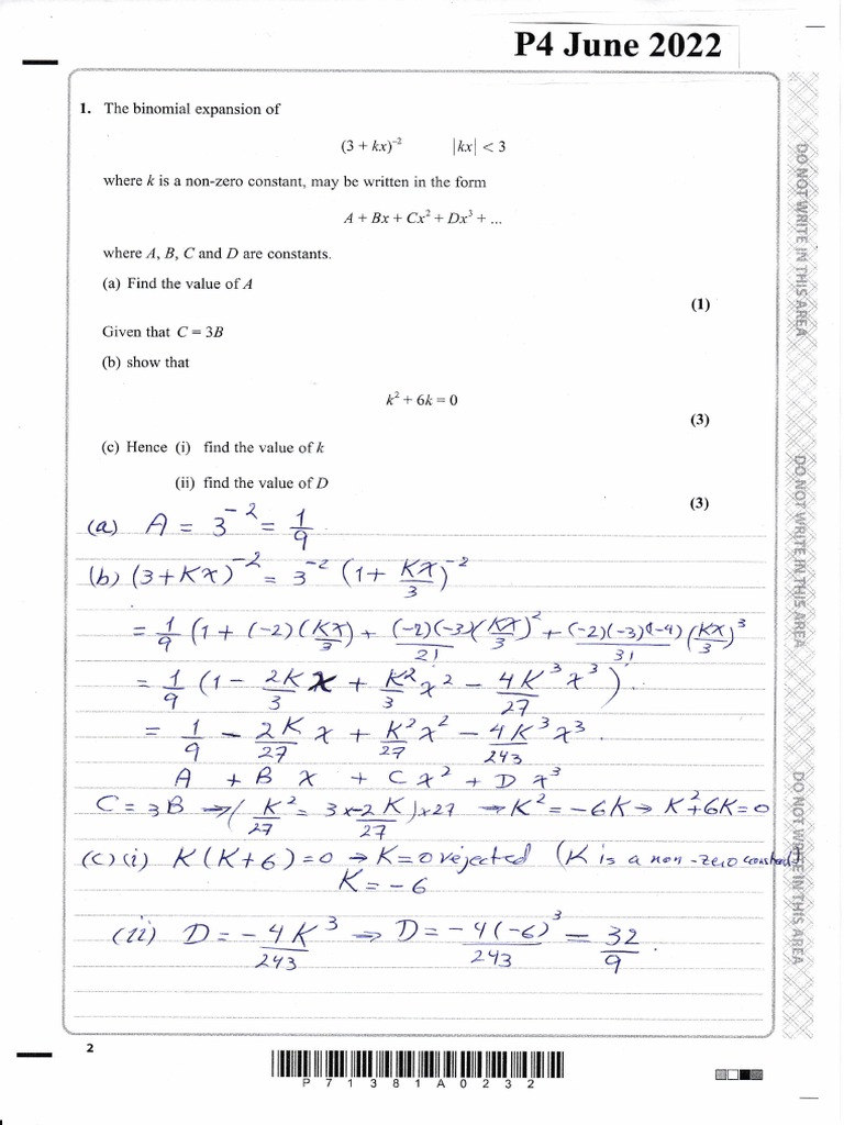 テスト P4 June 2022 Model Answers | PDF | Mathematics | Equations