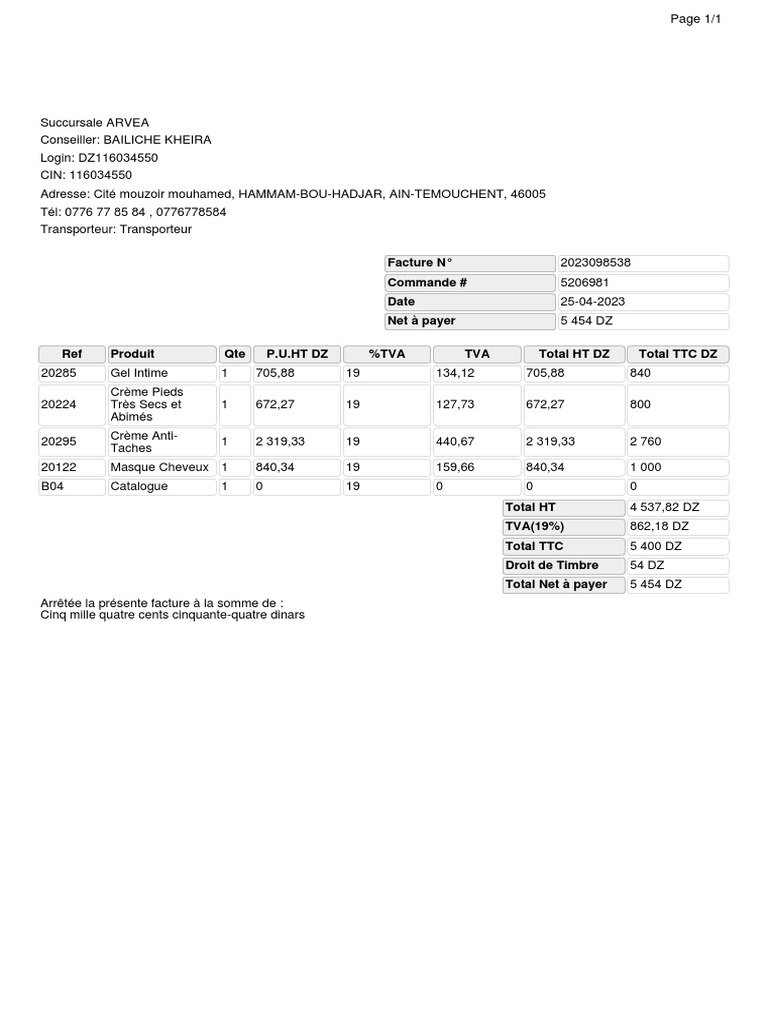 Facture #Commande # Date Net À Payer Ref Produit Qte P.U.Ht DZ %tva TVA ...