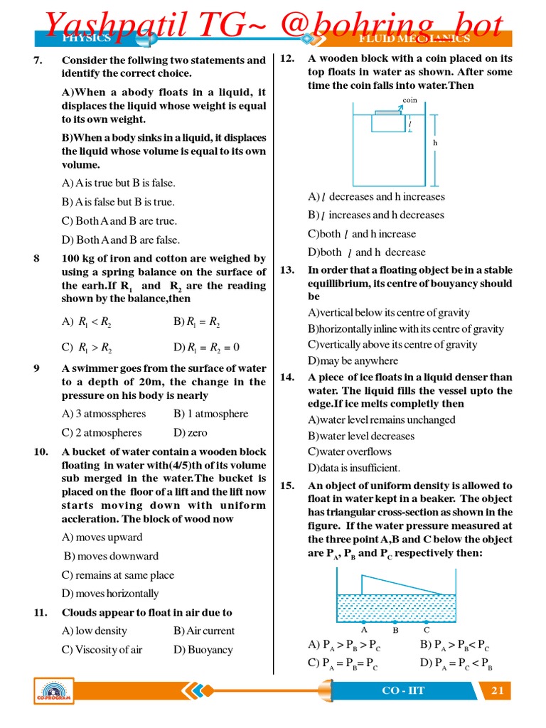 Fluid Mechanics Concepts and Problems | PDF | Buoyancy | Pressure
