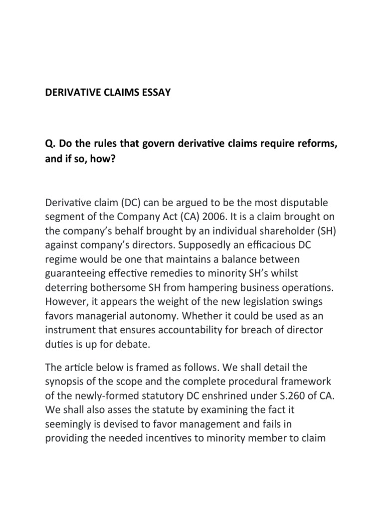 Derivative claim essay download free pdf negligence cause of action