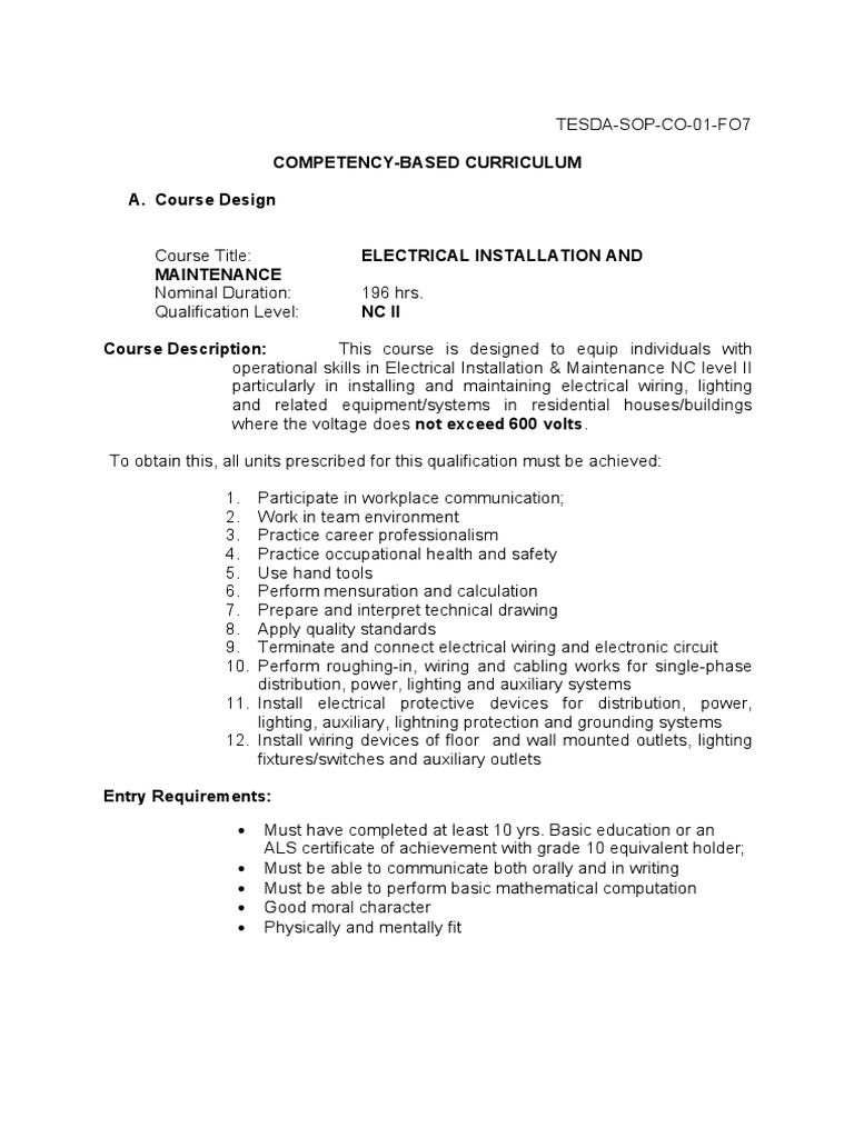Electrical Installation & Maintenance NC II | PDF | Electrical Wiring ...