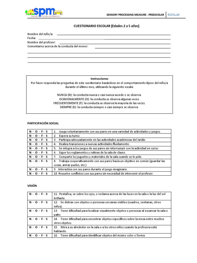 SPM - 2 A 5 Años - (Escolar) | Descargar gratis PDF | Comportamiento