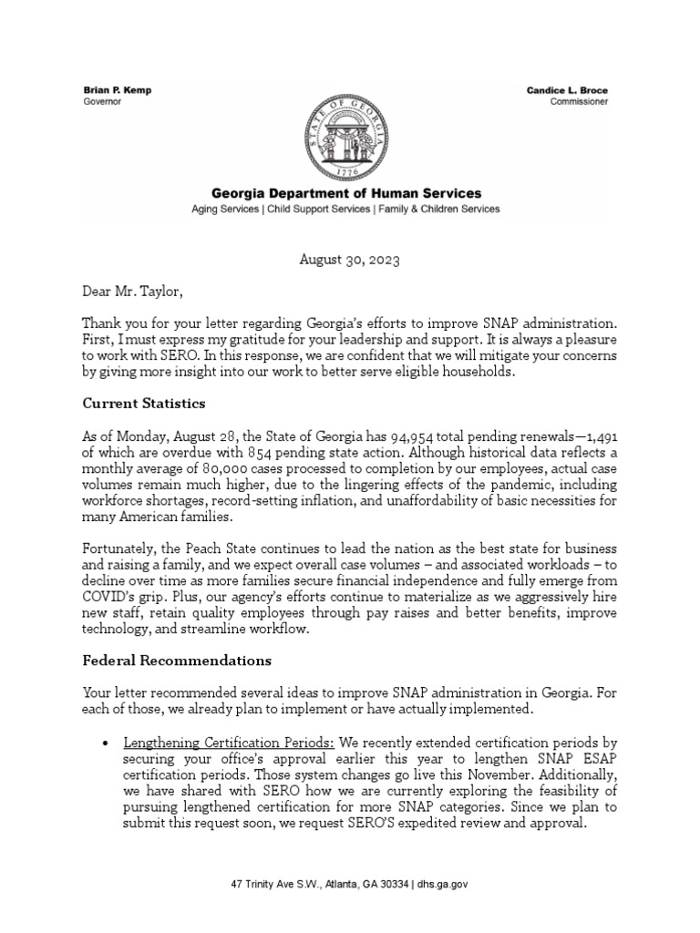 Response To FNS SNAP Letter PDF Supplemental Nutrition