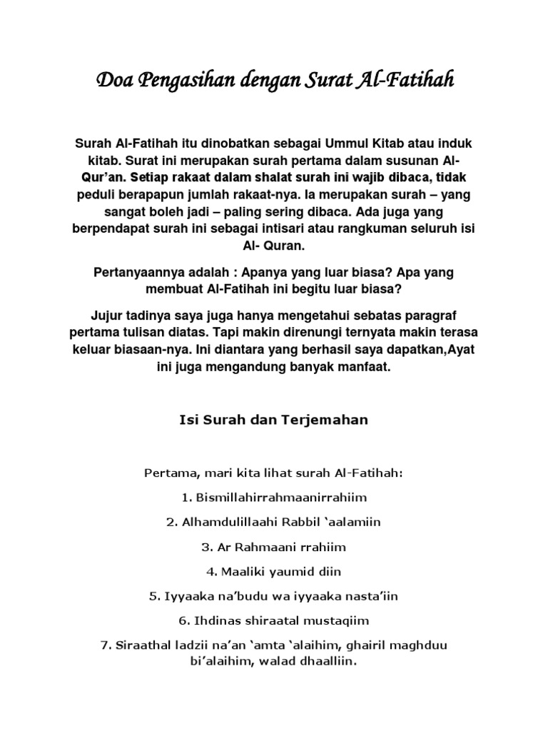 Pengasihan Surat Al Fatihah