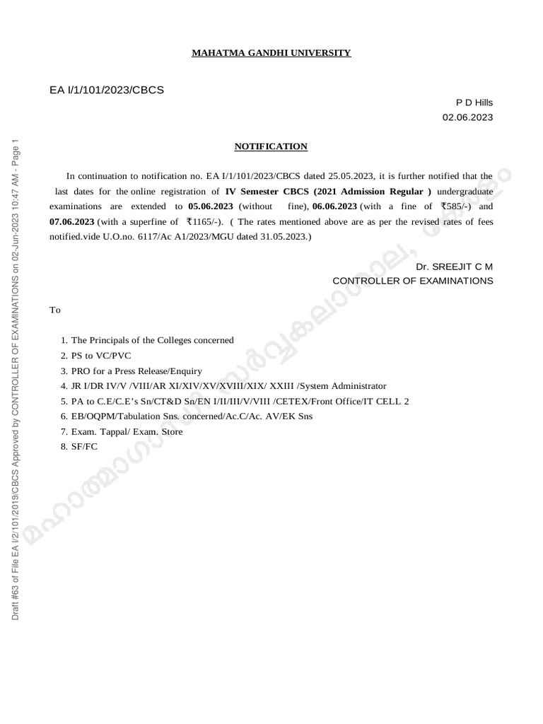 IV Semester CBCS Fees Extension PDF