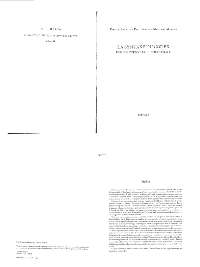 (Bibliologia 34) Patrick Andrist Paul Canart Marilena Maniaci La