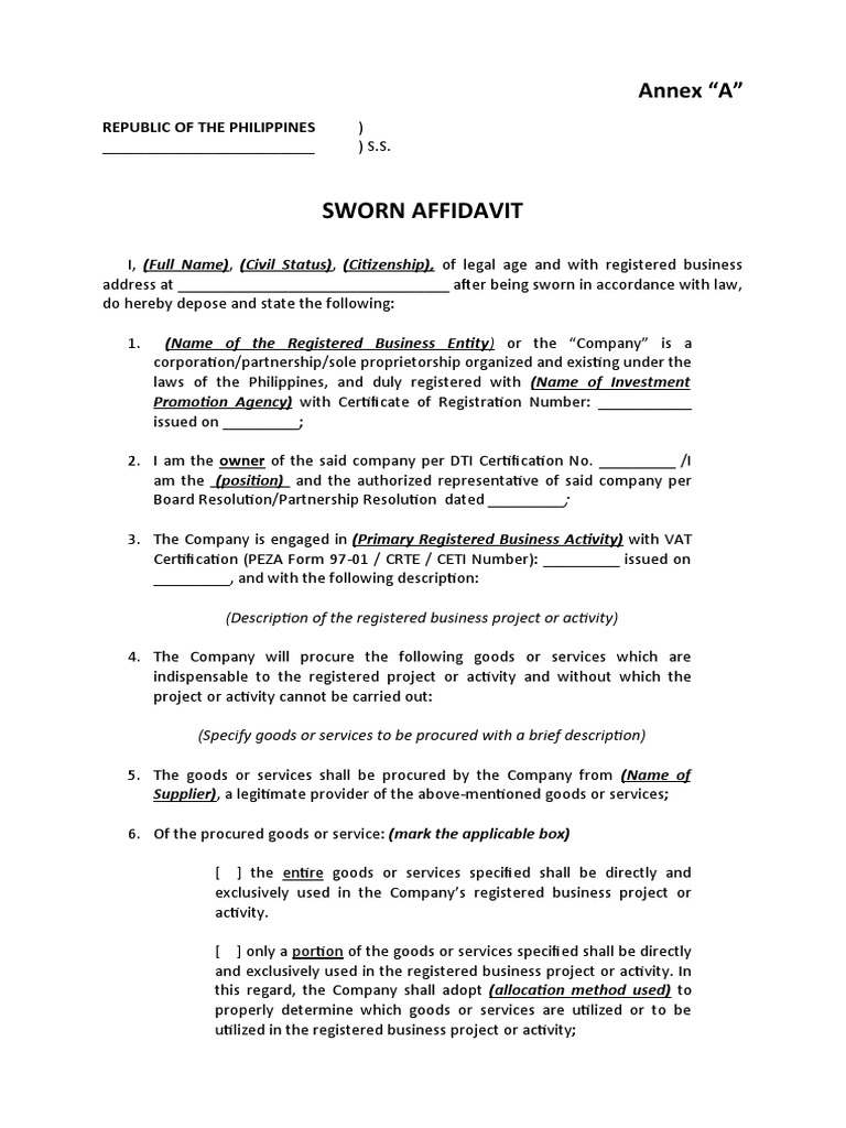 RMC 80-2023 Sworn Affidavit Template | PDF | Affidavit | Government