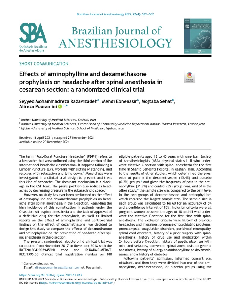 Effects of aminophylline and dexamethasone prophylaxis on headache
