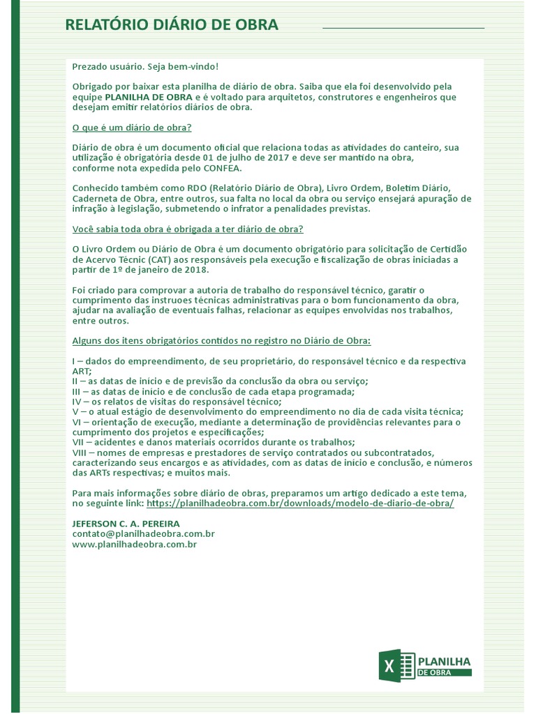 Relatório Diário de Obra (RDO) | PDF