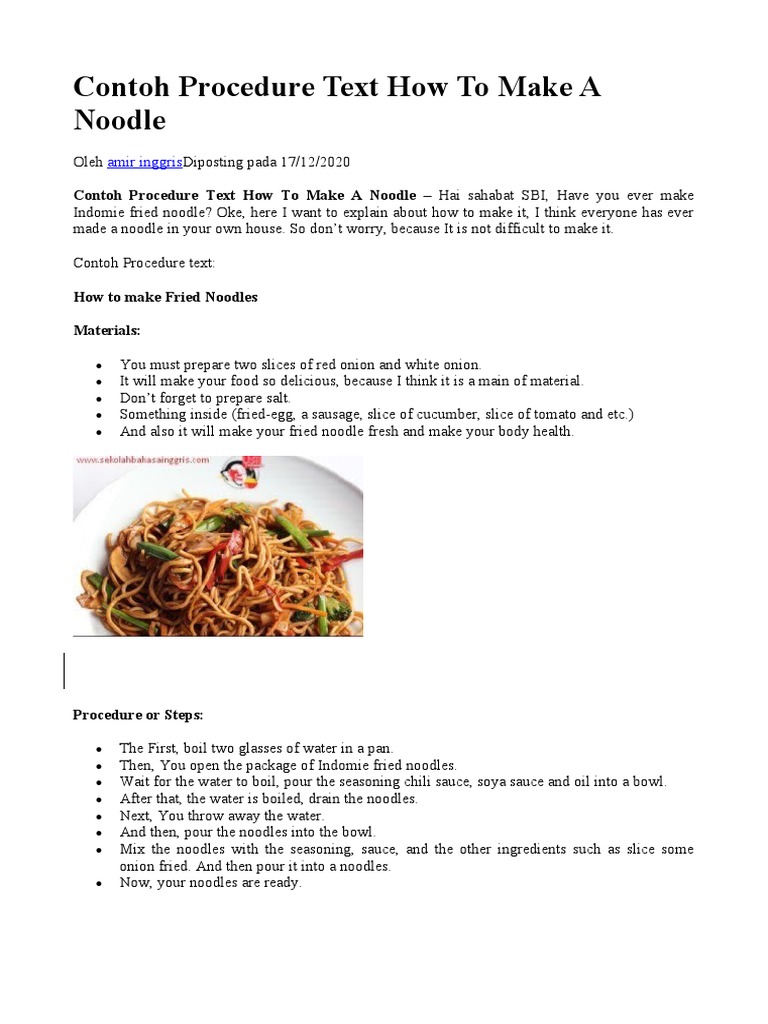 Contoh Procedure Text How To Make A Noodle | PDF | Career & Growth ...
