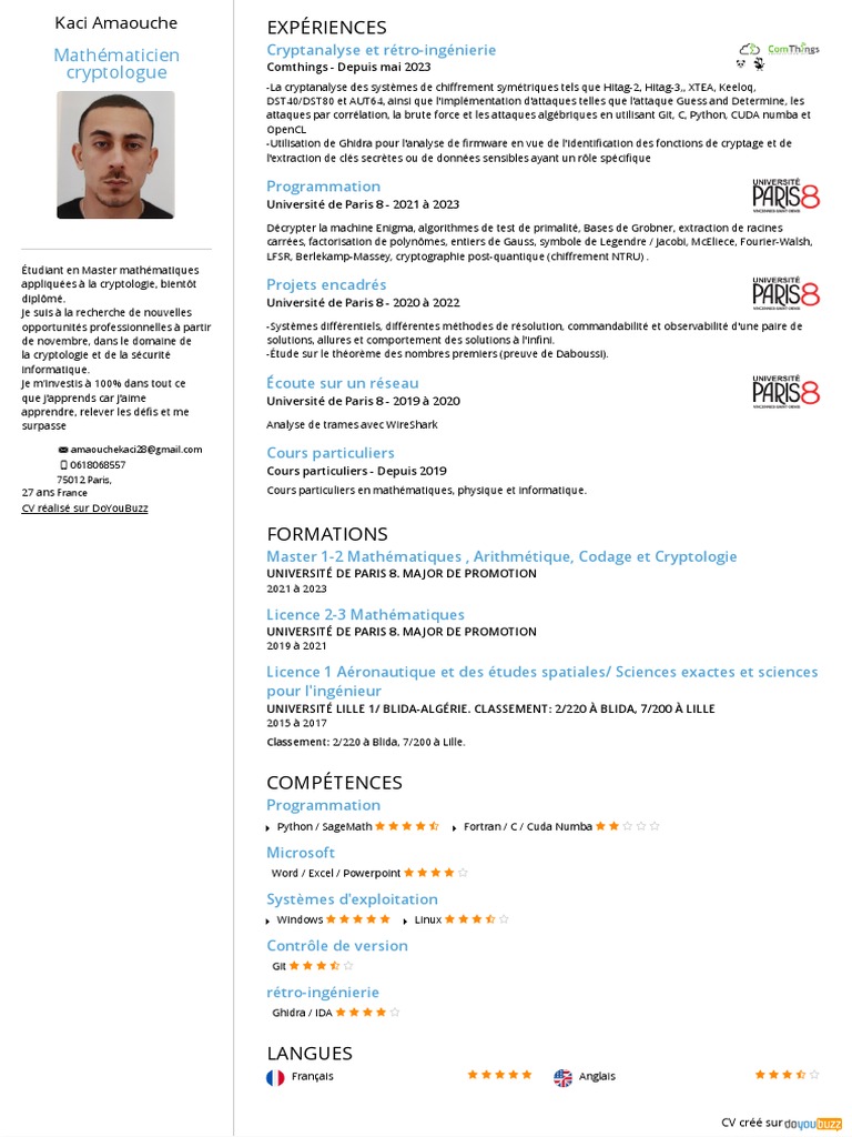 Kaci Amaouche : Cryptologue en devenir | PDF | Cryptanalyse | Cryptographie