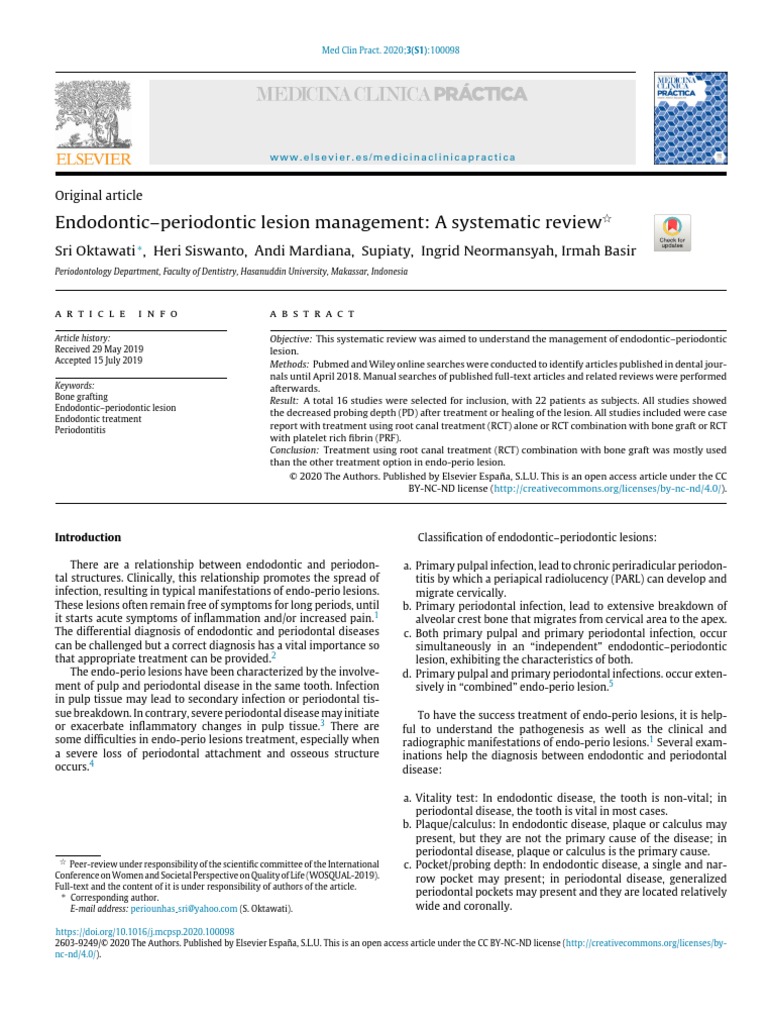 Clasificación EndoPerio PDF Periodontology Systematic Review