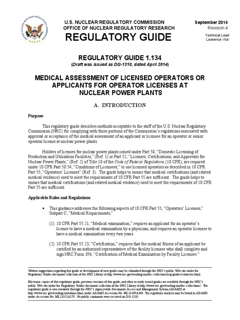 RG 1.134 Rev. 4 | PDF | Nuclear Regulatory Commission | License