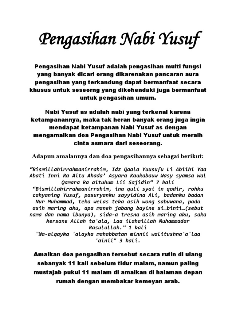 Pengasihan Nabi Yusuf | Pdf