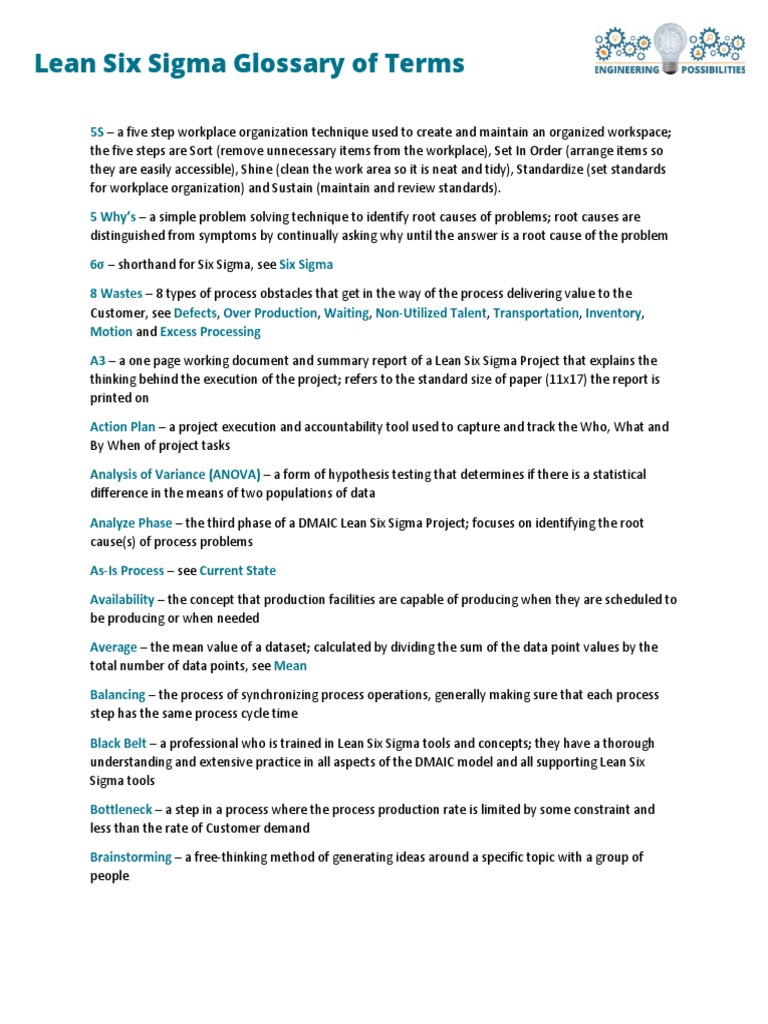 Lean Six Sigma Terms Glossary | PDF | Six Sigma | Lean Manufacturing