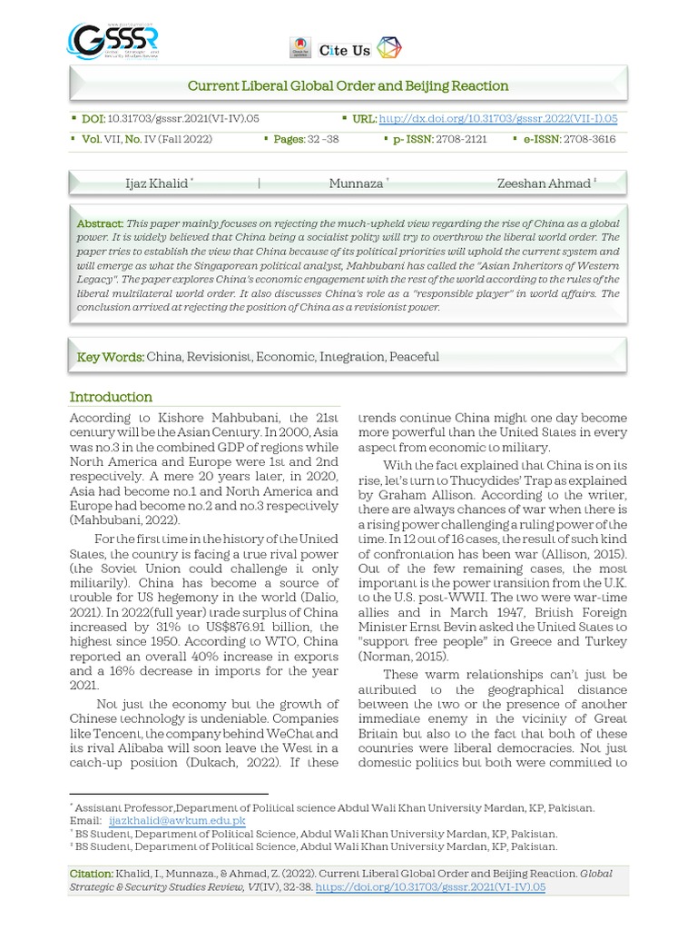 China A Revisionist Power or Status Quo Power PDF China World