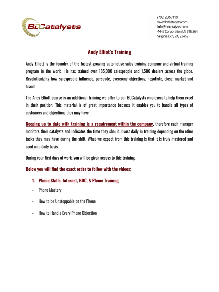 Introduction To The Andy Elliott Trainingw22 PDF Sales Economies