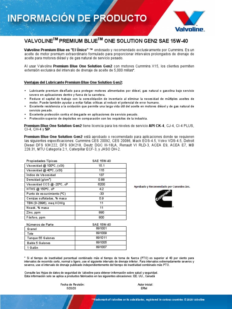 Premium Blue One Solution Gen 2 | PDF | Petróleo | Química