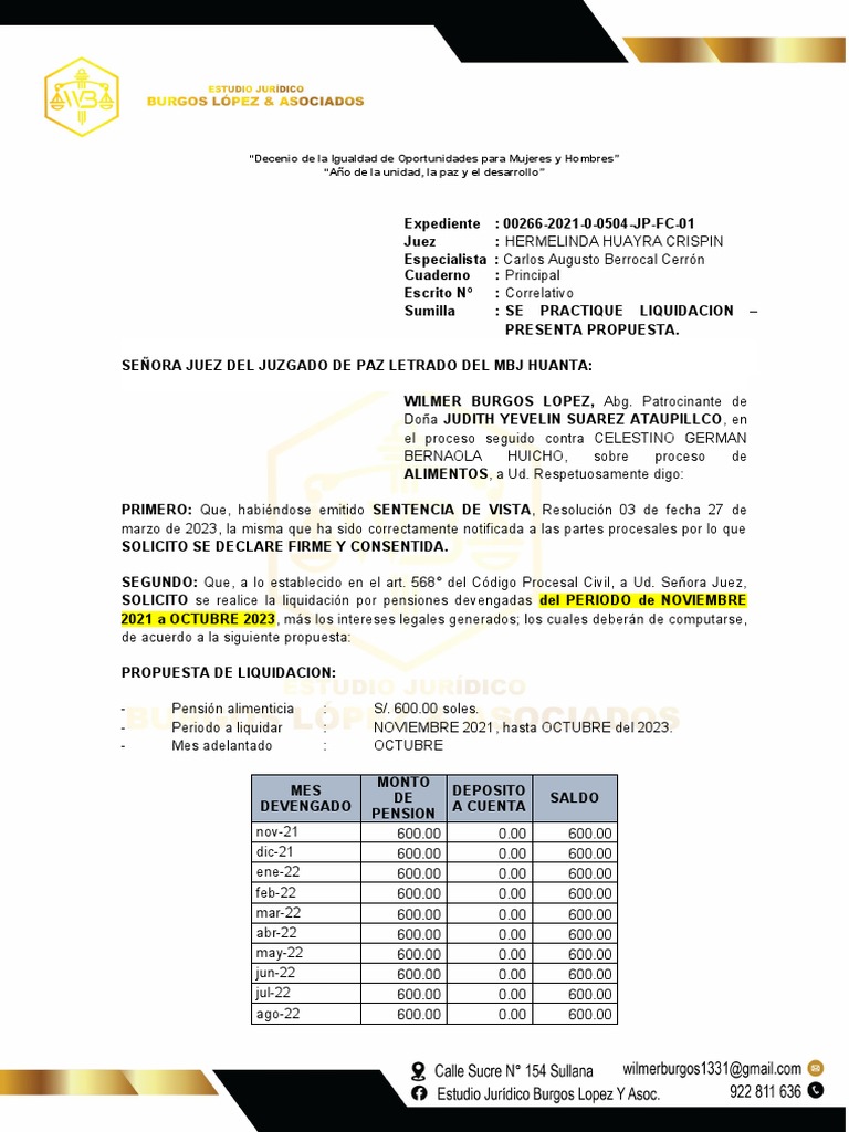 Se Practique Liquidacion - Yudith Suarez Ataupillco | PDF
