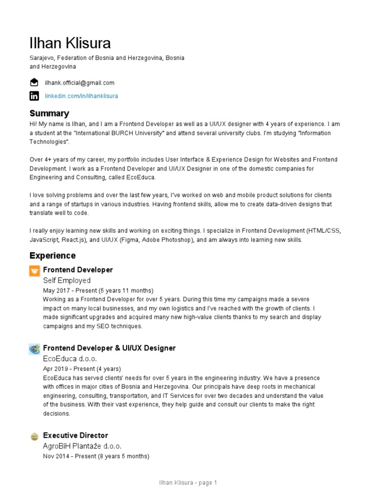 Frontend Developer & UI/UX Designer Profile | PDF | Computing ...